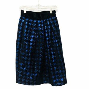 Julien Paris size 2  Runway Blue Black Houndstooth Midi Skirt NWT